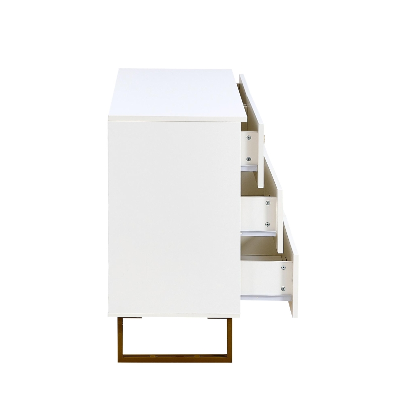 Madia moderna a 6 cassetti con maniglie a ventaglio e gambe in acciaio, 120x40x75 cm, Bianco