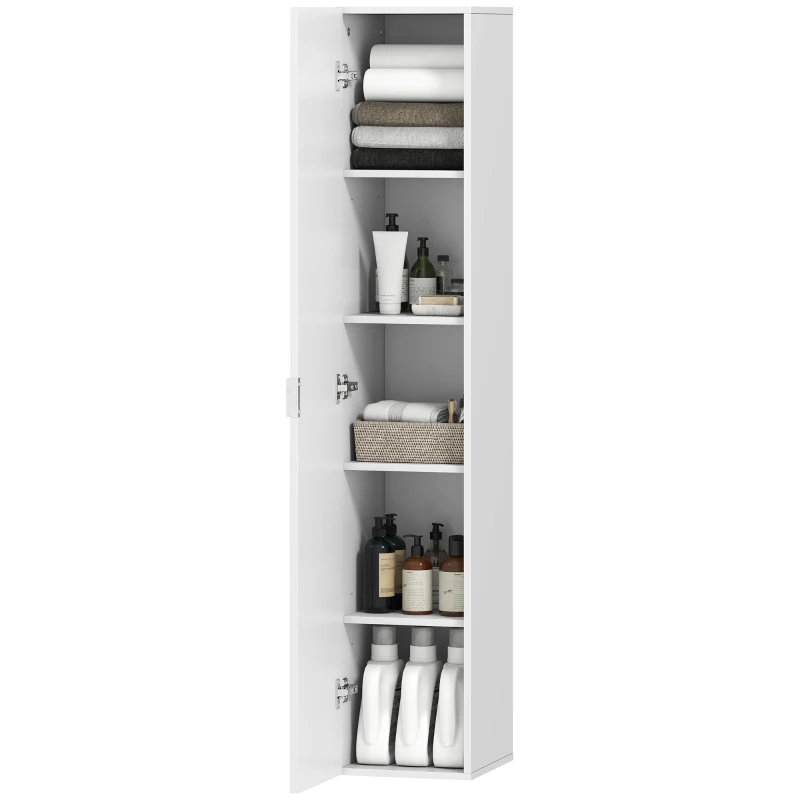 HOMCOM Mobile Bagno Sospeso a Colonna con Ripiani Regolabili e Chiusura Soft Close, 30x31.5x160 cm, Bianco