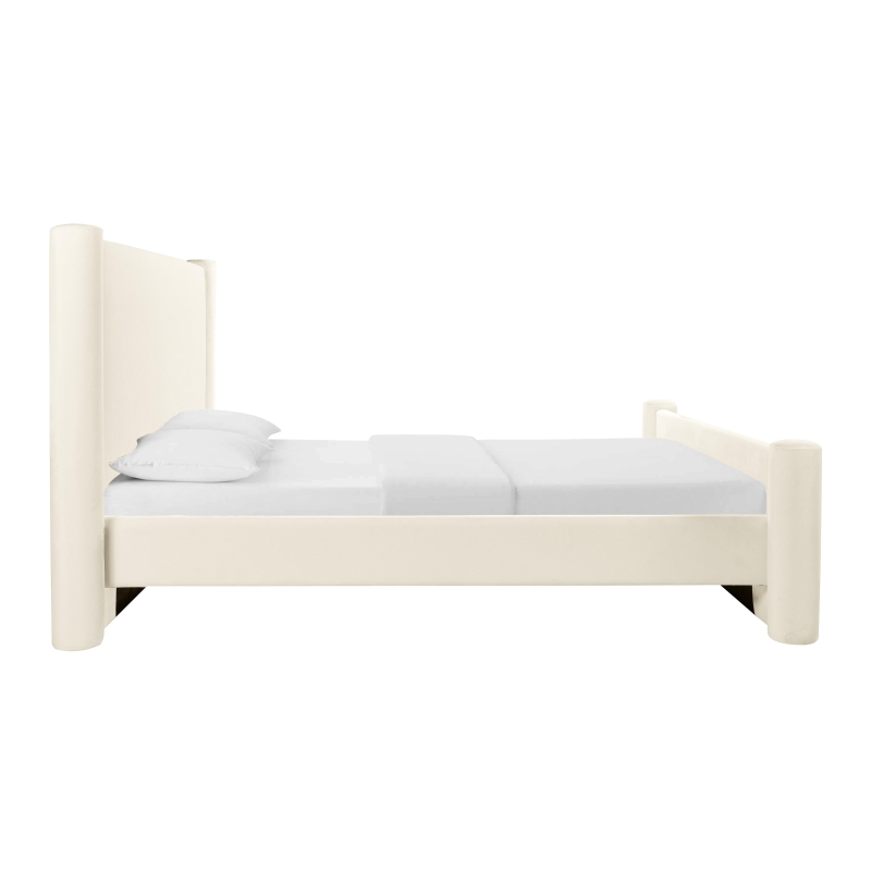 Athara King Bed with Channel-Tufted Tall Headboard for Extra Comfort, Kiln-Dried Wood Frame with Birch Legs, 225L x 191W x 128H cm, Cream