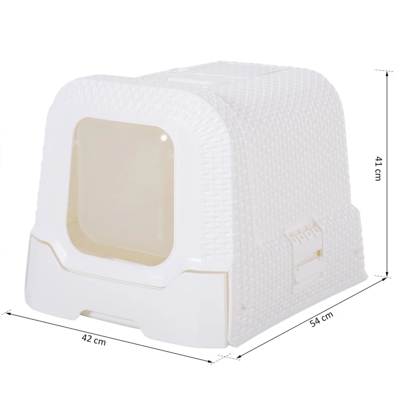 PawHut Maison de toilette pour chat tiroir à litière coulissant porte battante filtre odeur + pelle fournis 54L x 42l x 41H cm blanc