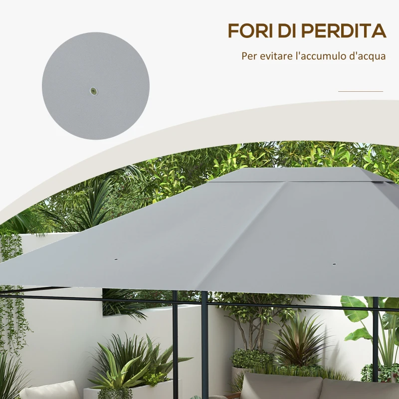 Outsunny Tetto di Ricambio 4x3 m per Gazebo Anti UV in Poliestere con Presa d'Aria, Grigio Chiaro