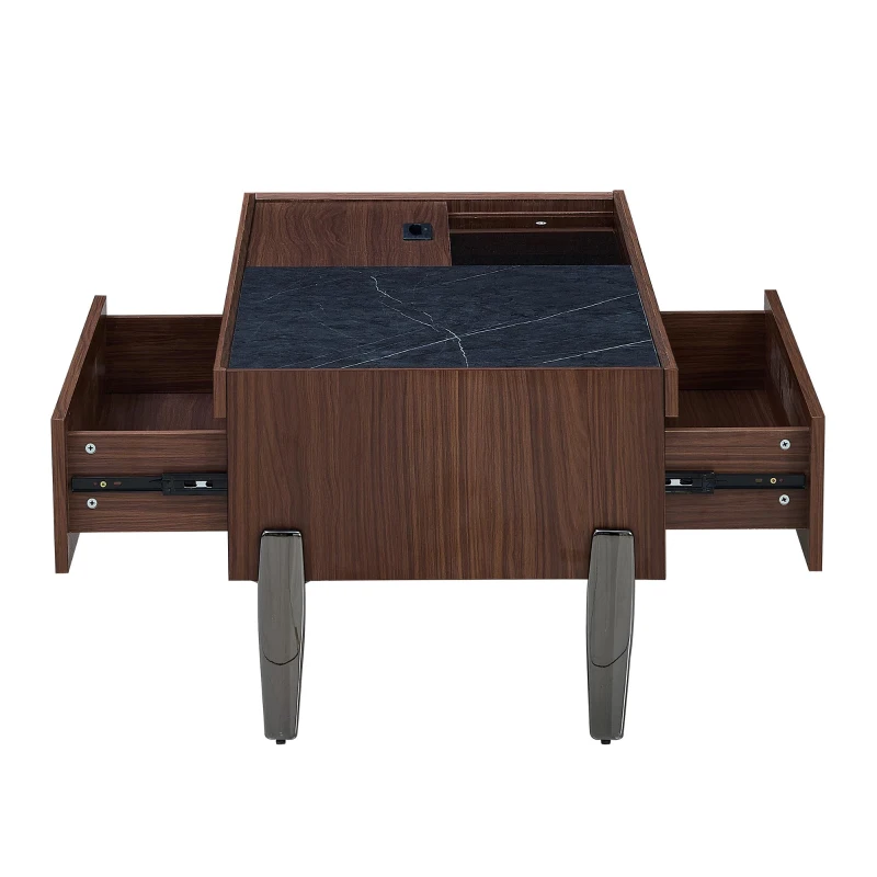 Tavolino da salotto moderno portaoggetti con cassetti e anta scorrevole, 105x50x41,5 cm, Marrone