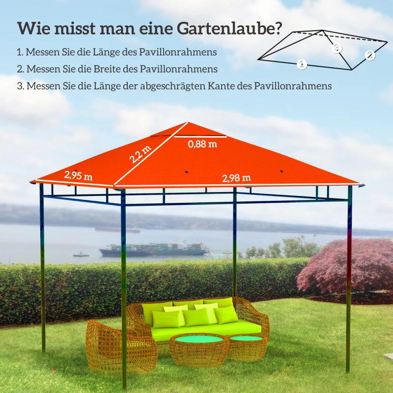 Outsunny Ersatzdach für Gartenpavillon, Polyester, 2,98 x 2,95 m, Orange