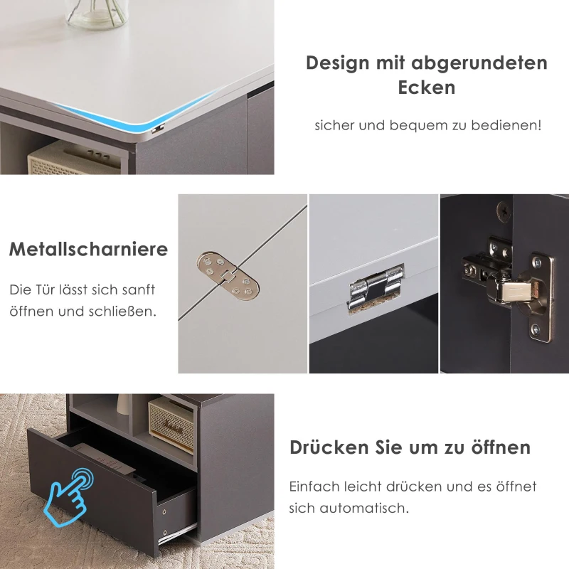 Lift-Top Coffee Table with 2 Push-to-Open Drawers and 3 Open CompartmentsStorage, Desk for Dining/Work/Relax, 100L x 51W x 47H cm, Grey