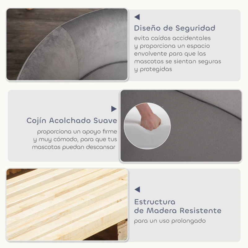 PawHut Sofá para Perros Pequeños con Patas de Madera Funda Lavable y Cojín Desmontable 86x55x33 cm Gris Claro