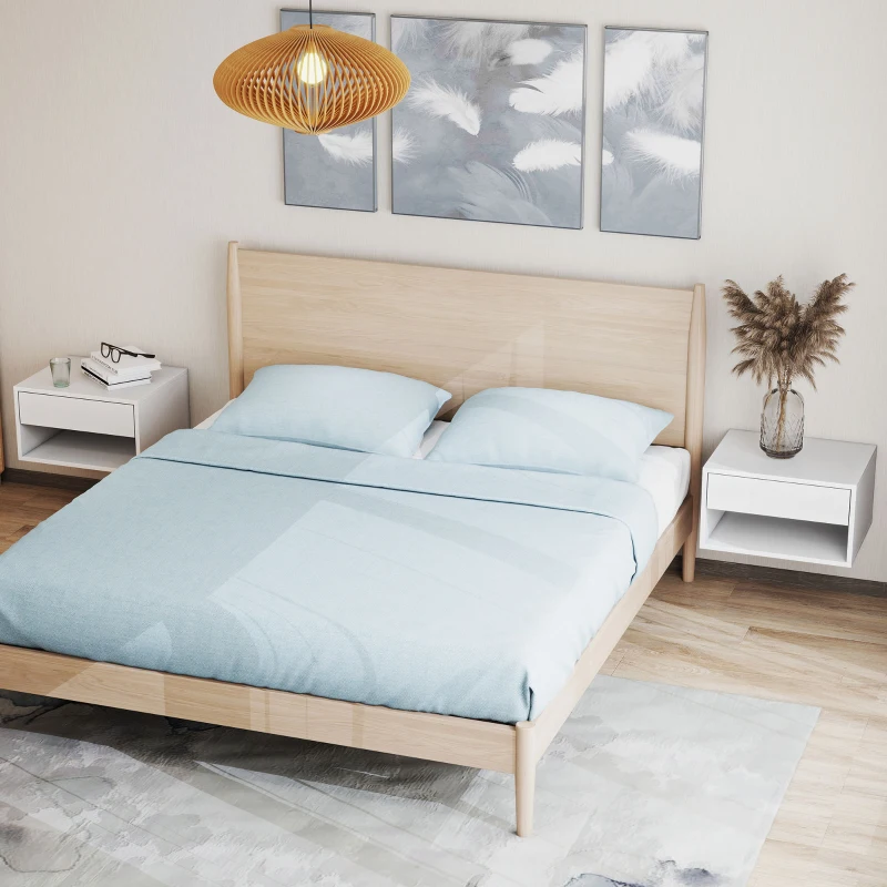 HOMCOM Lot de 2 tables de chevet murales, tables de nuit, tiroir, compartiment ouvert, plateau, 37 x 32 x 21 cm, blanc