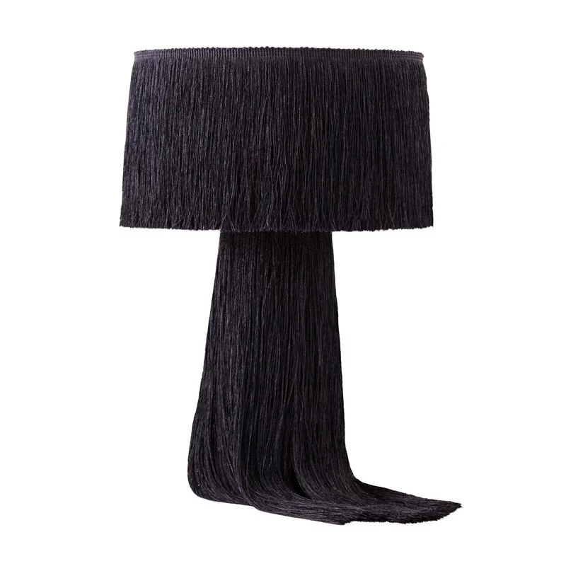 Modern Atolla Tassel Table Lamp with Extra-Long Cable for Flexibility, Boho-chic Shade with Delicate Tassels, 25.5L x 25.5W x 37H cm, Black