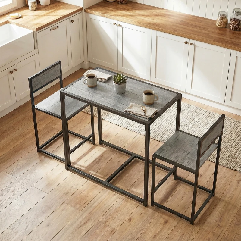 HOMCOM 3 Piece Table Stool Set - Charcoal Grey Wood-Effect
