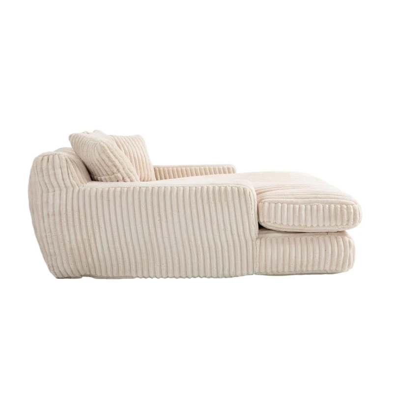 Oversized Chaise Longue Sofa with 3 Throw Cushions and Wide Armrests, Chair with Shredded Memory Foam Seat, 155L x 125W x 63H cm, Beige