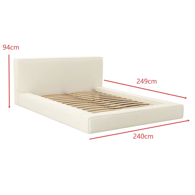 Olafur Super King Bed Frame with Support Slats Included, Bed Base with All Fixings and Step-by-Step Assembly, 249L x 240W x 94H cm, Cream