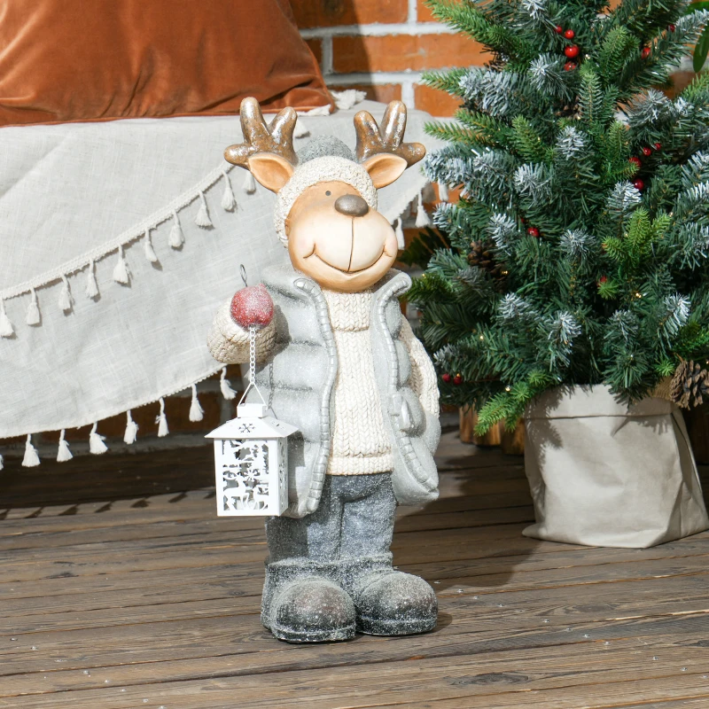 HOMCOM Weihnachtsdeko, Rentier mit Laterne, LED, batteriebetrieben, 25,5 x 19,5 x 52 cm