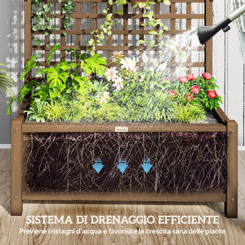 Outsunny Fioriera da Giardino con Traliccio per Piante Rampicanti in Legno di Abete, 90x45x183 cm, Marrone