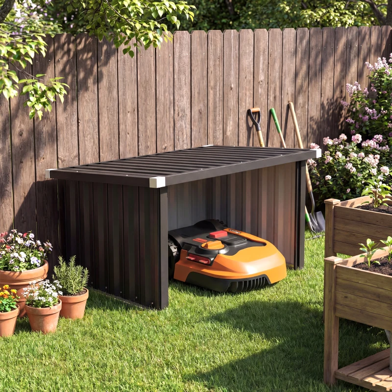 Outsunny Garaje para Robot Cortacésped en Acero Galvanizado, 108x86x62,5 cm, Gris Oscuro