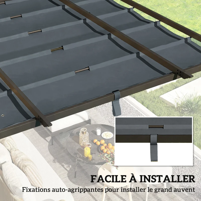 Outsunny Toile de Toit pour pergola Bâche pour Pergola rétractable de 3 x 3 m, Polyester 180g/m³, Anti-UV 30+, Gris foncé