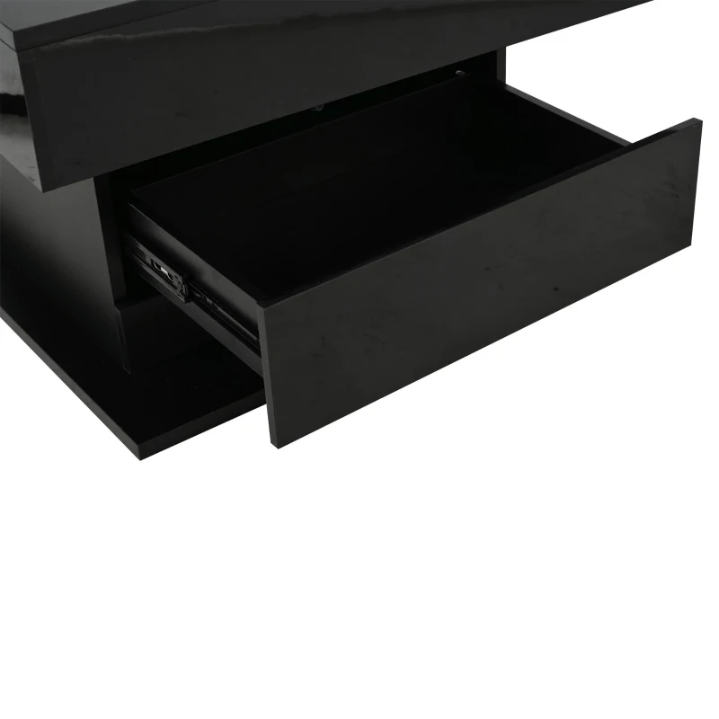 Tavolino da salotto girevole 360° con piano sollevabile, spazio a scomparsa e cassetto, 70x70x45 cm, Nero