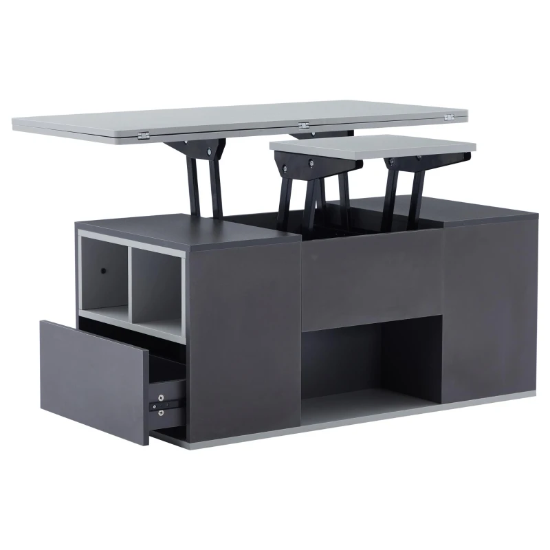 Lift-Top Coffee Table with 2 Push-to-Open Drawers and 3 Open CompartmentsStorage, Desk for Dining/Work/Relax, 100L x 51W x 47H cm, Grey