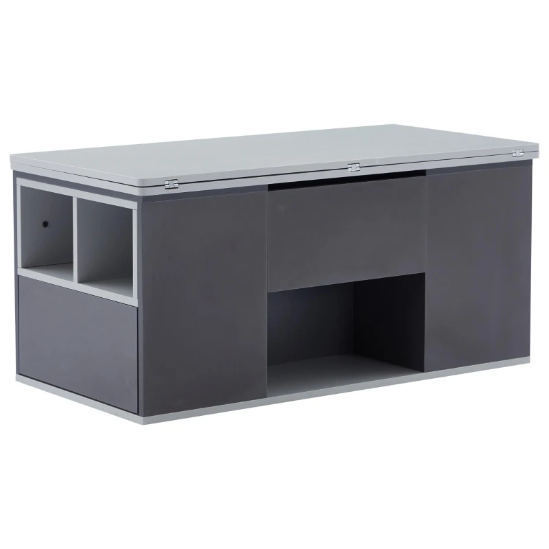 Lift-Top Coffee Table with 2 Push-to-Open Drawers and 3 Open CompartmentsStorage, Desk for Dining/Work/Relax, 100L x 51W x 47H cm, Grey
