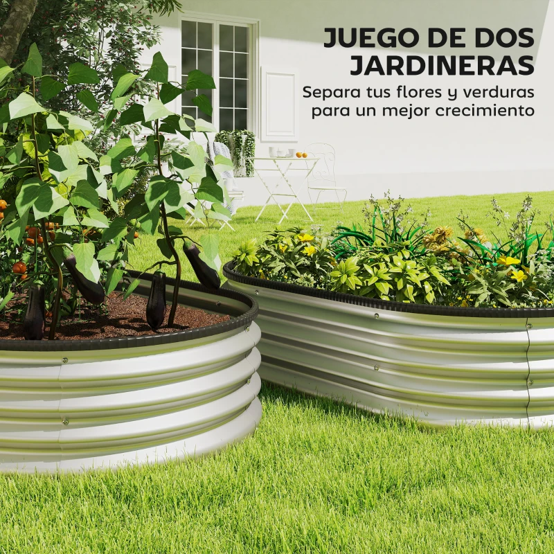 Outsunny Juego de 2 Jardineras Exterior Grandes de Acero Galvanizado Huertos Urbanos para Terraza Jardín 135x90x30 cm Plateado