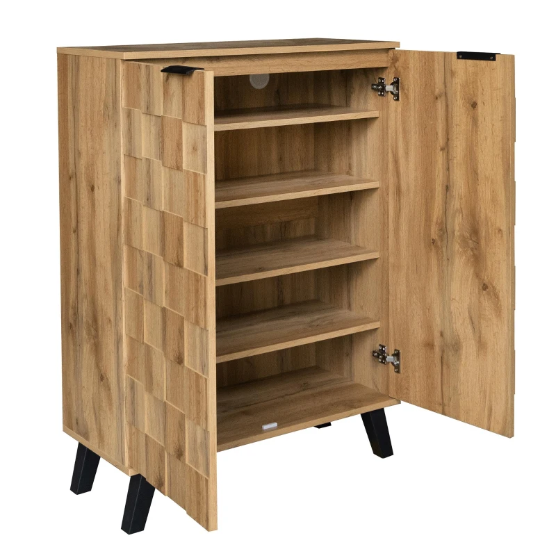 Scarpiera moderna a 5 ripiani con motivo geometrico effetto legno per corridoio e ingresso, 80,5x35x109,5 cm, color legno