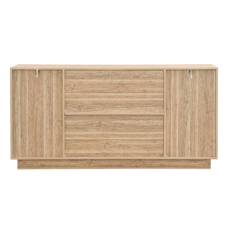 Bufet cu mult spațiu de depozitare, design scandinav-minimalist, 160x40x80 cm, Culoare naturală
