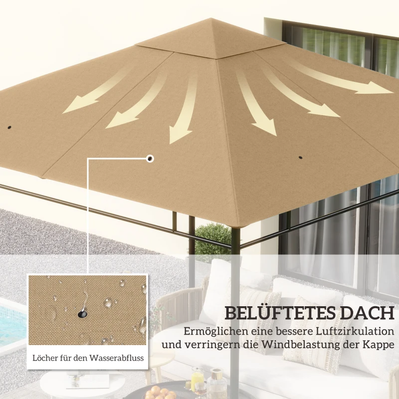 Outsunny Ersatzdach für Gartenpavillon, Polyester, 2,98 x 2,95 m, Beige
