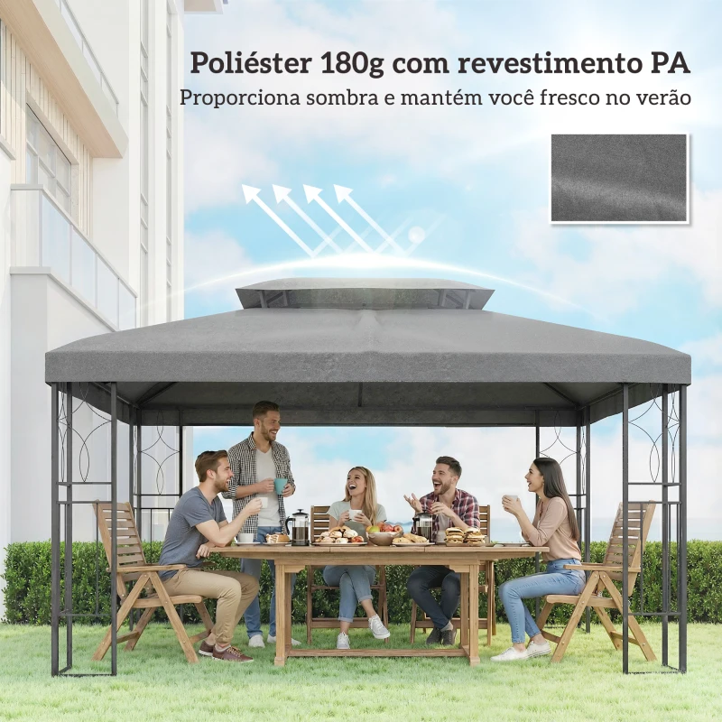 Outsunny Toldo de Substituição 4x3 m com Teto Duplo e Orifícios de Drenagem Proteção UV Apenas Toldo NÃO Inclui Estrutura Cinzento