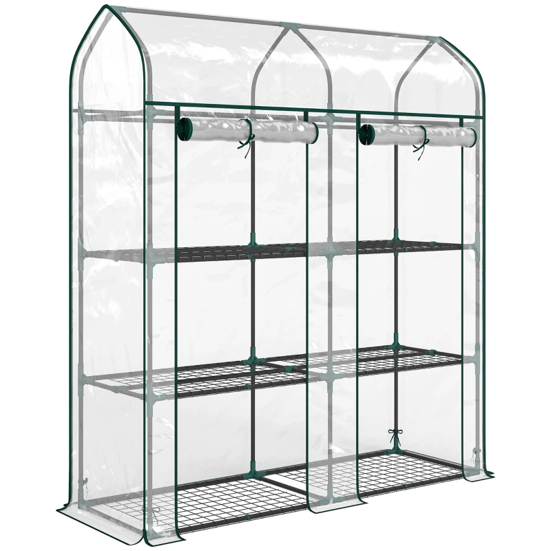 Outsunny Serre de Jardin, Petite Serre de Balcon étagères 3 niveaux en Bâche PVC et Châssis Acier, 143 x 46 x 165 cm, transparent