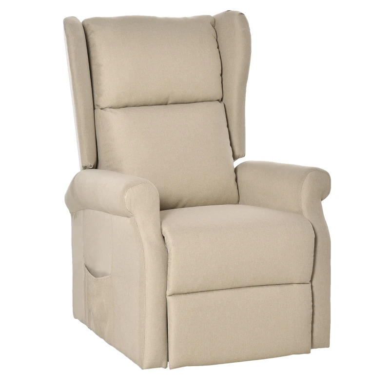 HOMCOM relaxstoel tv-stoel met elektrische opstahulp linnen hout schuimstof crème 72,5 x 94 x 109 cm