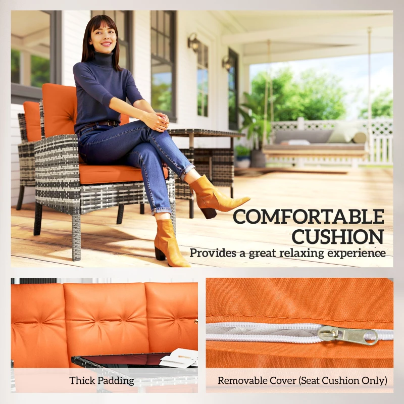 Outsunny 6 Pieces Rattan Garden Furniture Set with Dining Table and Cushions, Orange