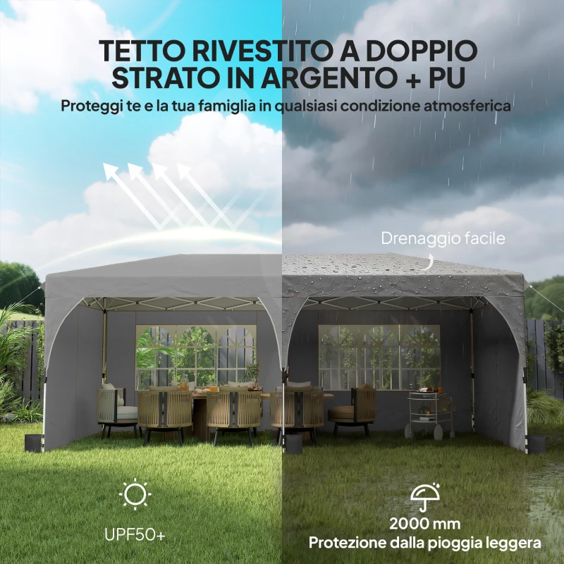 Outsunny Gazebo Pieghevole 3x6 m con Pareti e Altezza Regolabile, Protezione UV 50+, Grigio Chiaro