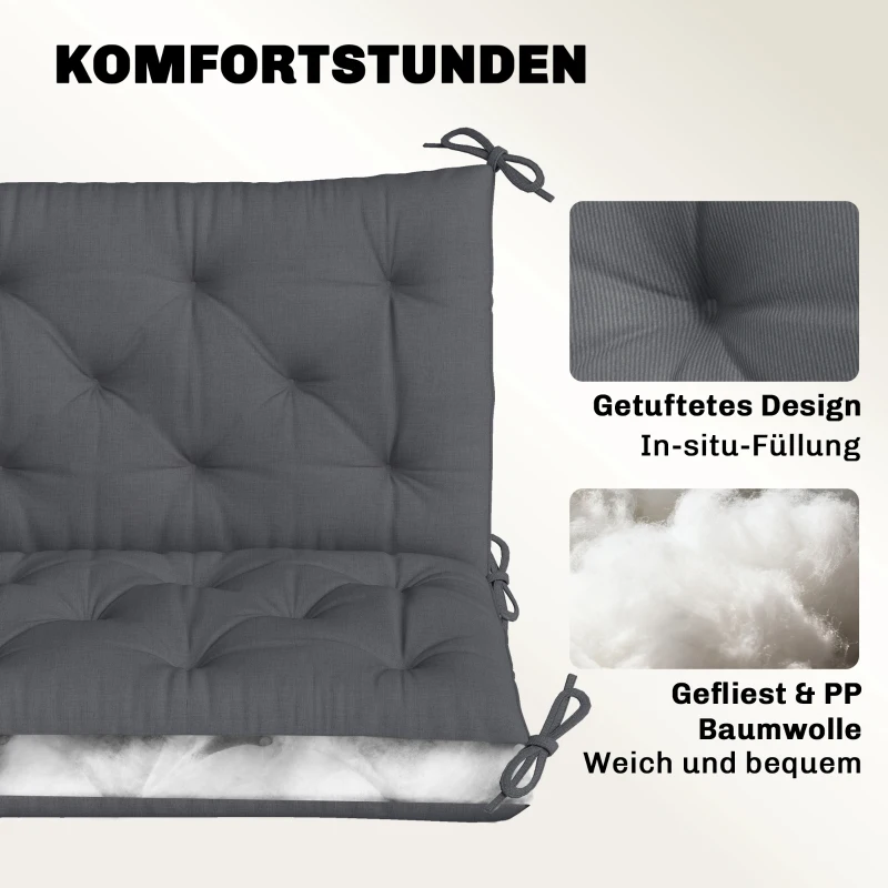 Outsunny 2 Sitzer Bankauflage 100 x 98 x 8 cm Sitzkissen mit Bändern Rückenkissen für Indoor/Outdoor Polster Auflage für Sitzbank Gartenbank Gartenmöbel Hollywoodschaukeln Dunkelgrau