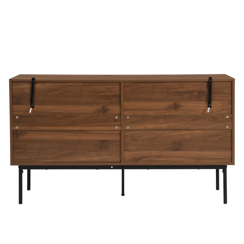 Bufet modern cu ratan, cu 4 uși și mult spațiu de depozitare, design retro-natural, 140x40x80 cm, Culoare naturală