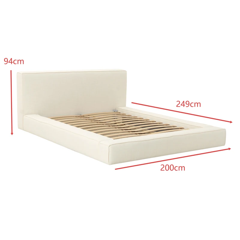 Olafur Linen King Bed with Included High-Quality Support Slats, Platform Bed Frame with Easy Assembly, 249L x 200W x 94H cm, Cream