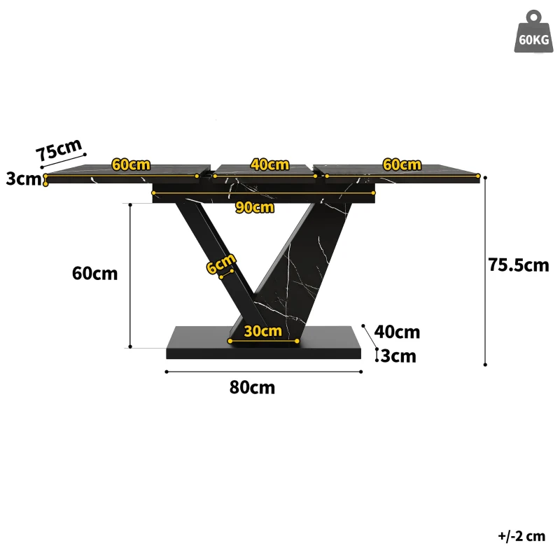 Telescopic Dining Table with Precision Telescopic Runners and Adjustable Feet, Space-Saving Desk for Seats 4-6, 120L x 75W x 75.5H cm, Black