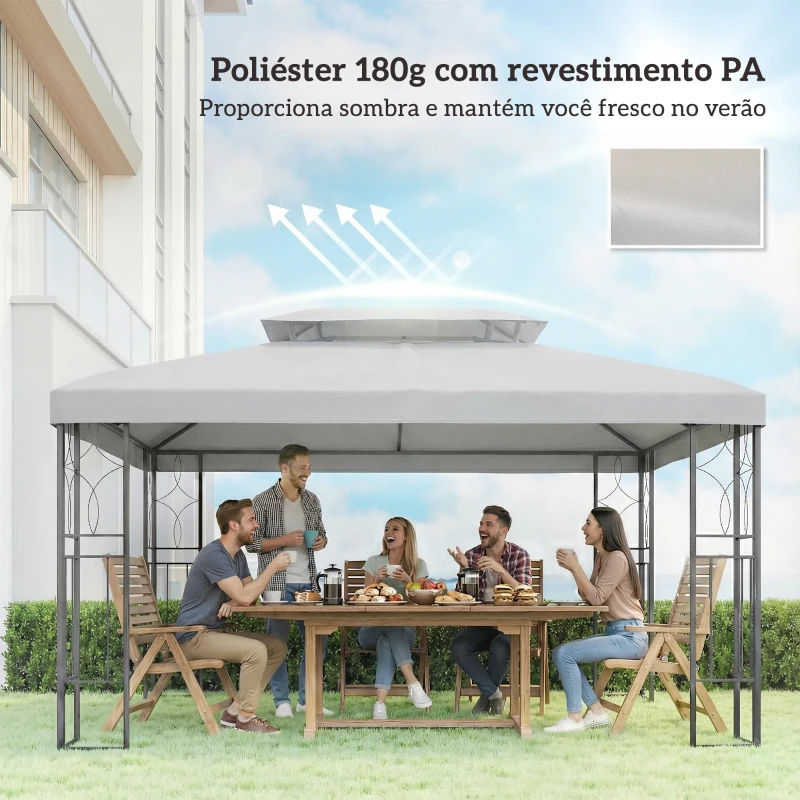 Outsunny Toldo de Substituição 4x3 m com Teto Duplo Orifícios de Drenagem e Proteção UV Apenas Toldo NÃO Inclui Estrutura Cinzento Claro