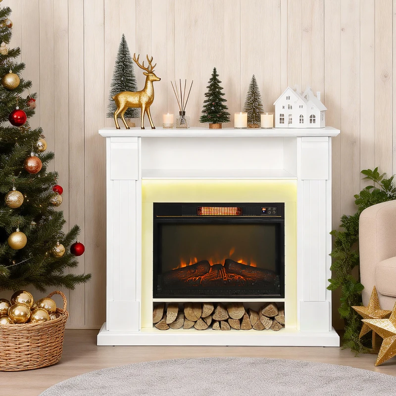 HOMCOM 6142 BTU Fireplace and LED Mantel, 17-27°C - White