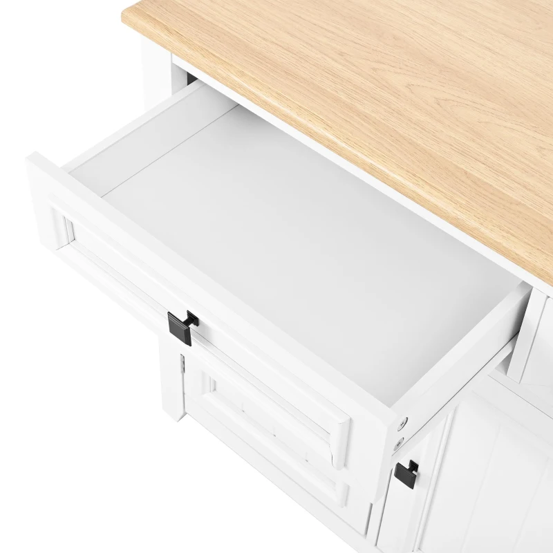 Aparador moderno, amplio espacio de almacenamiento con 3 cajones y 4 puertas, 160x35x76 cm, Blanco