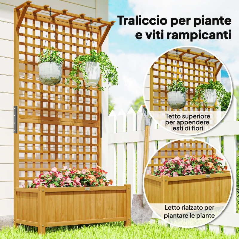 Outsunny Fioriera da Giardino con Traliccio per Piante Rampicanti in Legno, 90x45x183 cm, Giallo