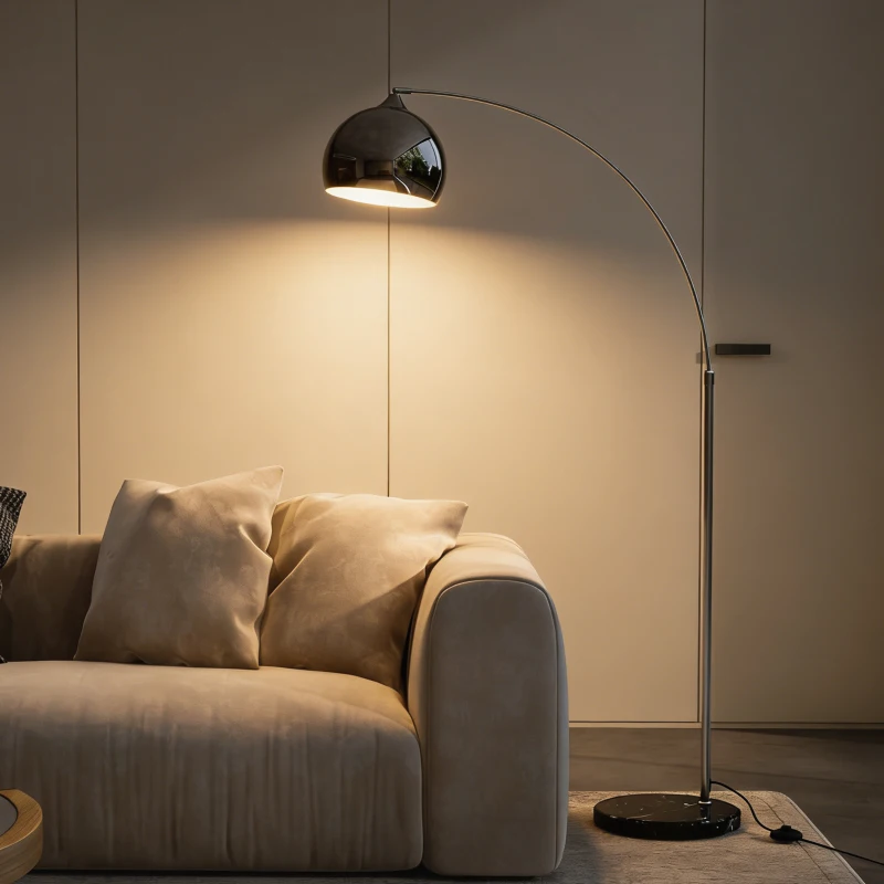 HOMCOM Lampada da Terra Vintage ad Arco con Asta Regolabile, Interruttore a Pedale, Attacco E27, Argento