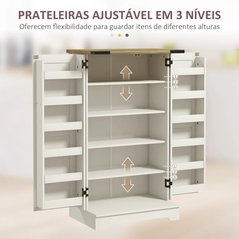 HOMCOM Armário Despensa de Cozinha com 2 Portas, 16 Prateleiras e Prateleira Ajustável para Sala de Jantar ou Sala de Estar 60x40x104 cm Creme