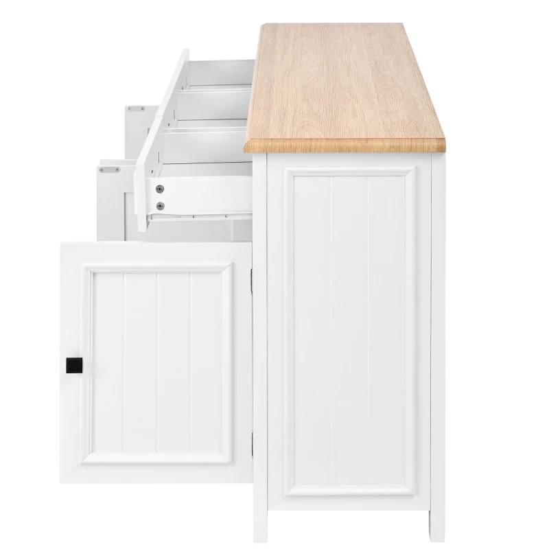 Aparador moderno, amplio espacio de almacenamiento con 3 cajones y 4 puertas, 160x35x76 cm, Blanco