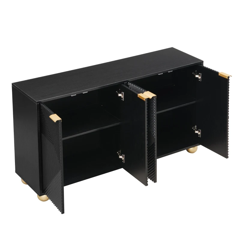 Madia portaoggetti a 4 ante con gambe a sfera, 120x35x71,5 cm, Nero