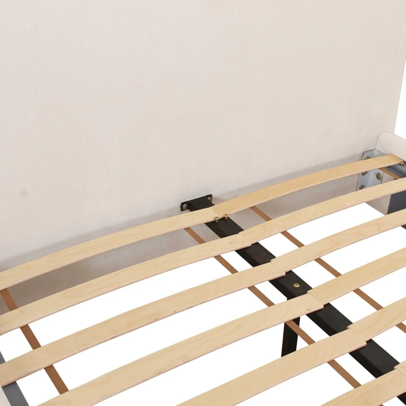 King Size Upholstered Bed Frame with Supportive Base, Bed Base with Easy Assembly and Fittings Included, 235L x 181W x 99H cm, Cream