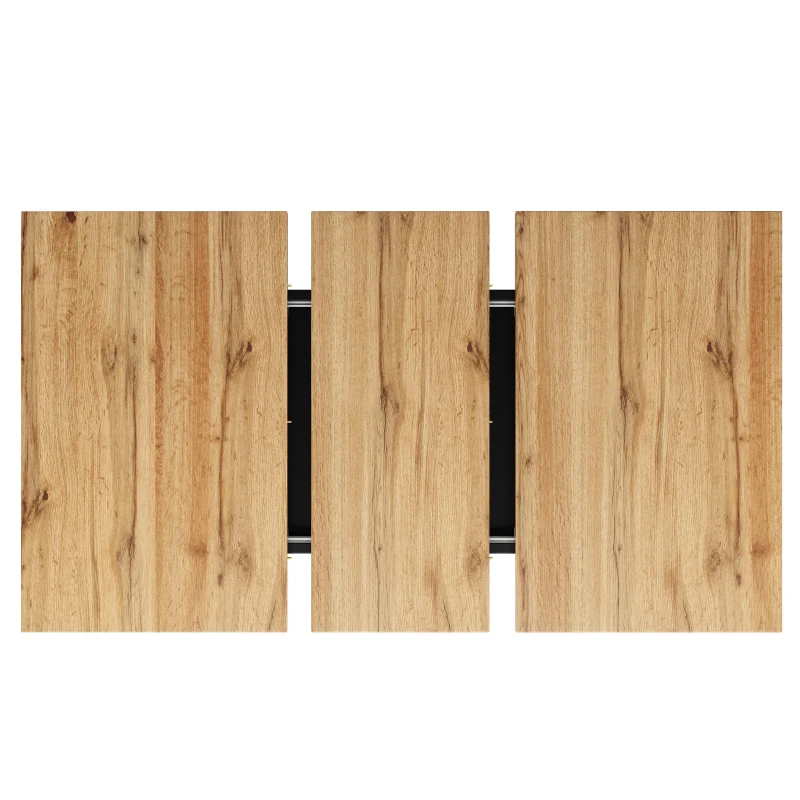 Extendable Dining Table with Marbled MDF Top and V-Shaped Metal Legs, Space-Saving Desk for Seats 6–8, 118L x 70W x 75H cm, Black+Natural