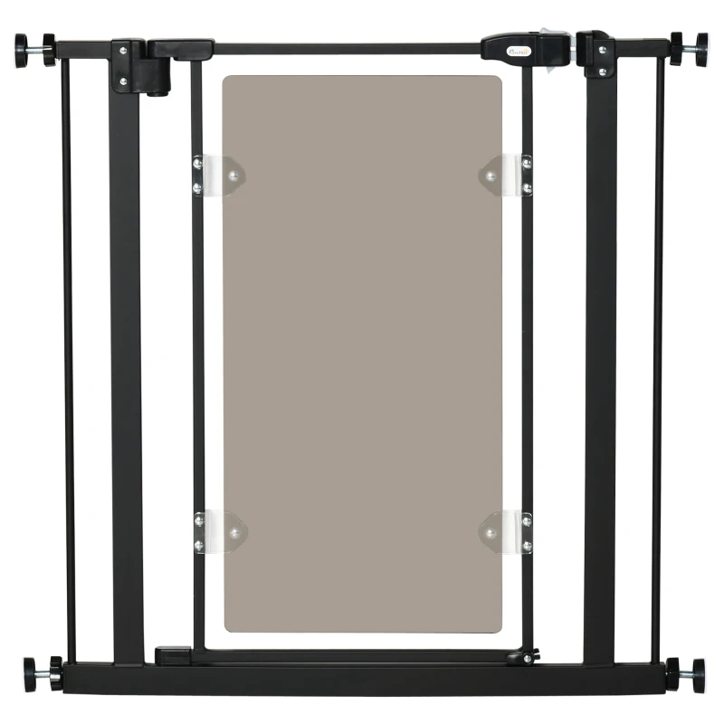 PawHut Pressure Fit Safety Gate, Dog Gate for Doorways and Staircases with Auto Closing Door Double Locking, Acrylic Panel, 74-80 cm - Black