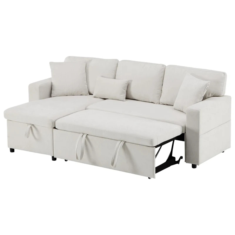 3 Seater Corner Sofa with Integrated Side Shelf and Built-in USB, Modular Sofa with Footstool and 3 Cushions, 214L x 131W x 87H cm, Beige