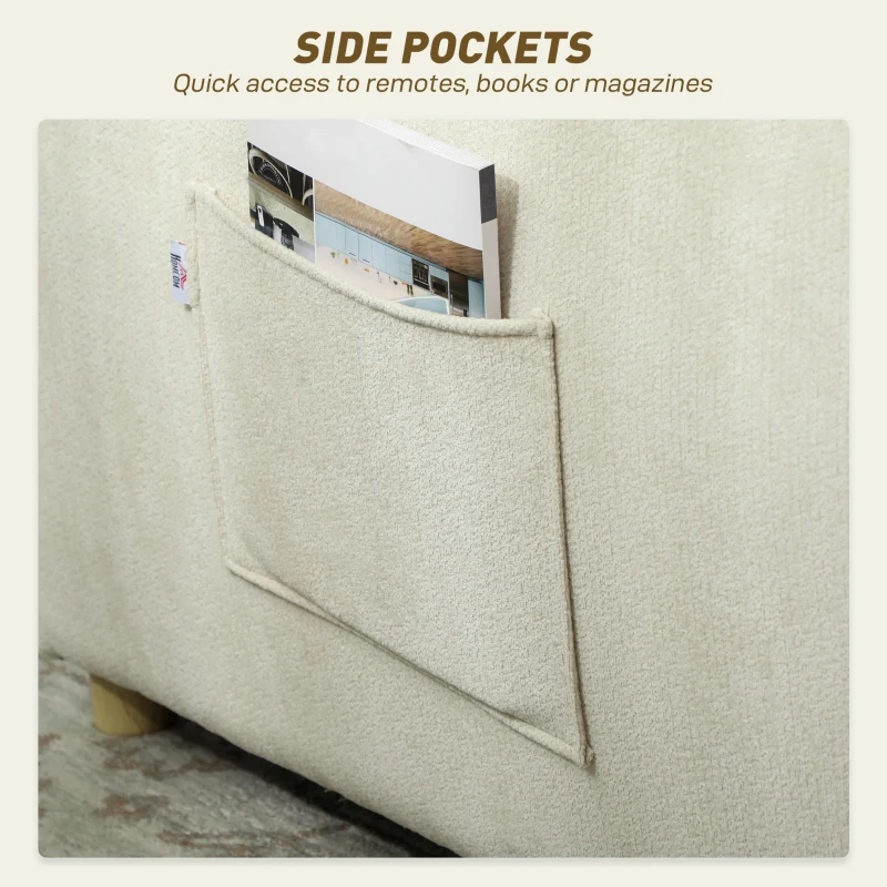 HOMCOM Fotel do spania 3 w 1, fotel rozkładany z funkcją łóżka, poduszka lędźwiowa, do salonu kremowy