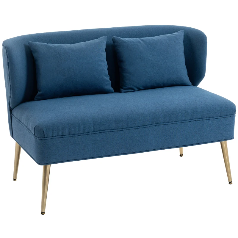 HOMCOM 2 Seater Sofa, Linen-look Fabric Small Sofa with Wing Back, Thick Seat, Metal Legs, Dark Blue