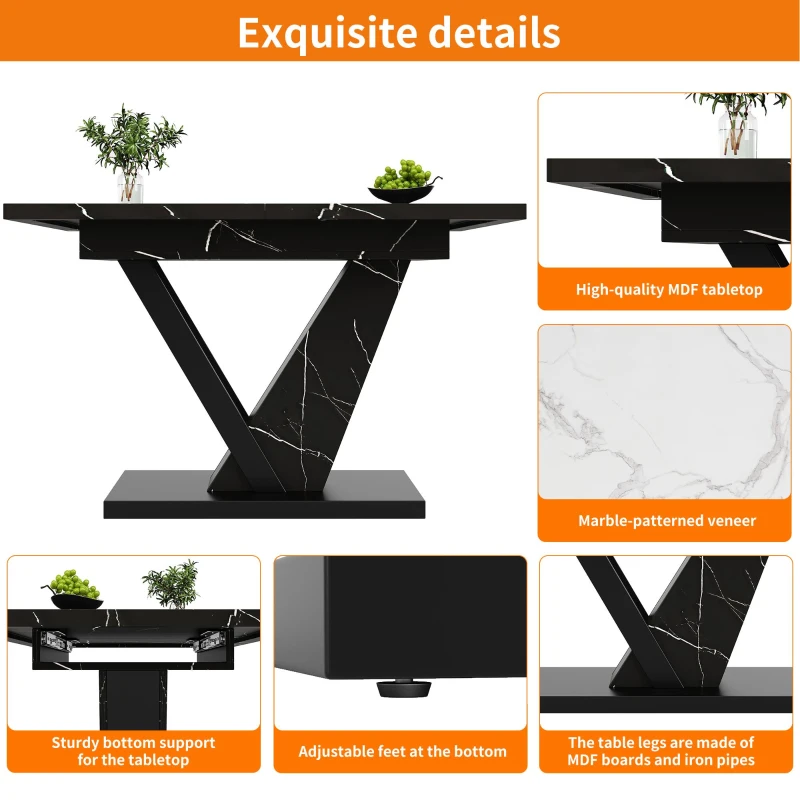 Telescopic Dining Table with Precision Telescopic Runners and Adjustable Feet, Space-Saving Desk for Seats 4-6, 120L x 75W x 75.5H cm, Black