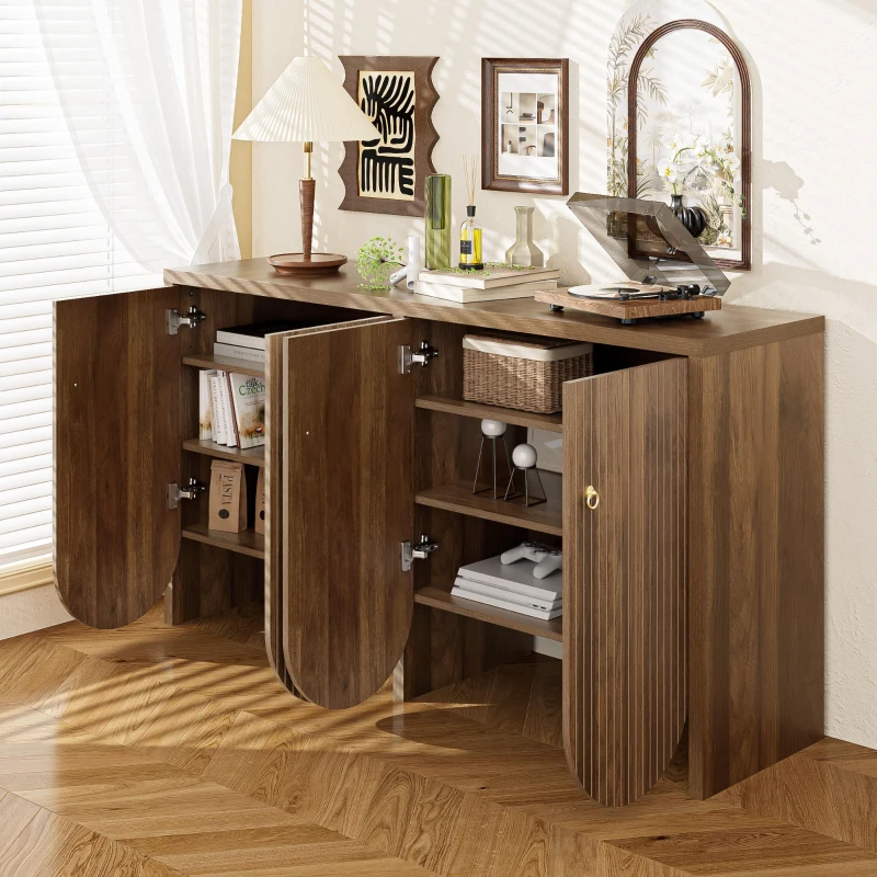 Aparador con 4 puertas, armario de almacenaje versátil para salón, comedor, 147×40×80 cm, Color natural